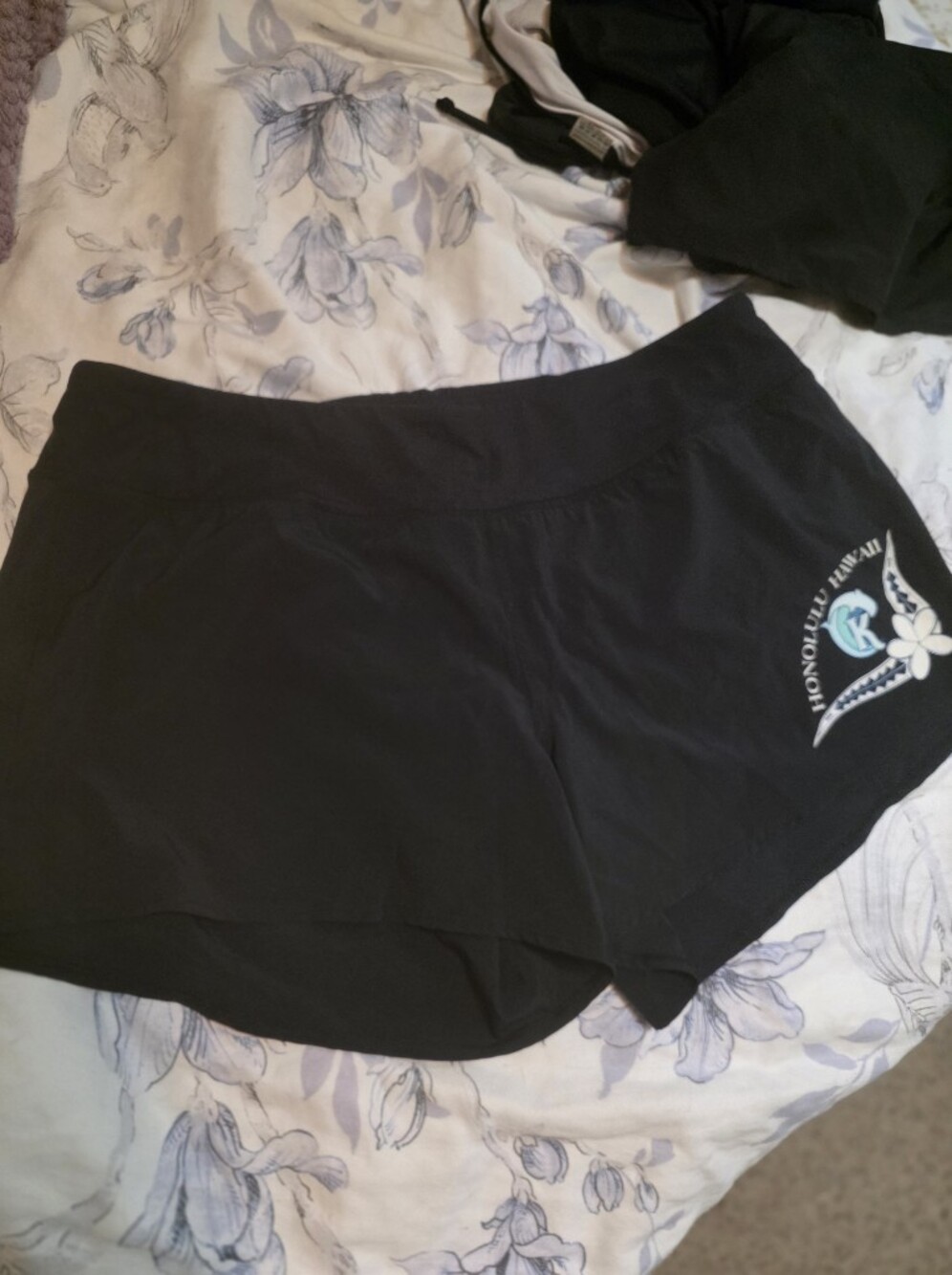Black Women's Swim Short - Hawaiian Floral Logo